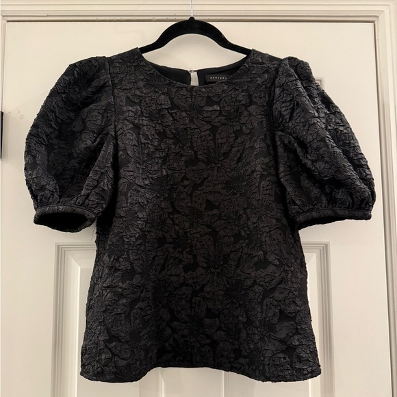 ENDLESS ROSE Floral Jacquard Puff Sleeve Blouse Black Size Small - Picture 3 of 7